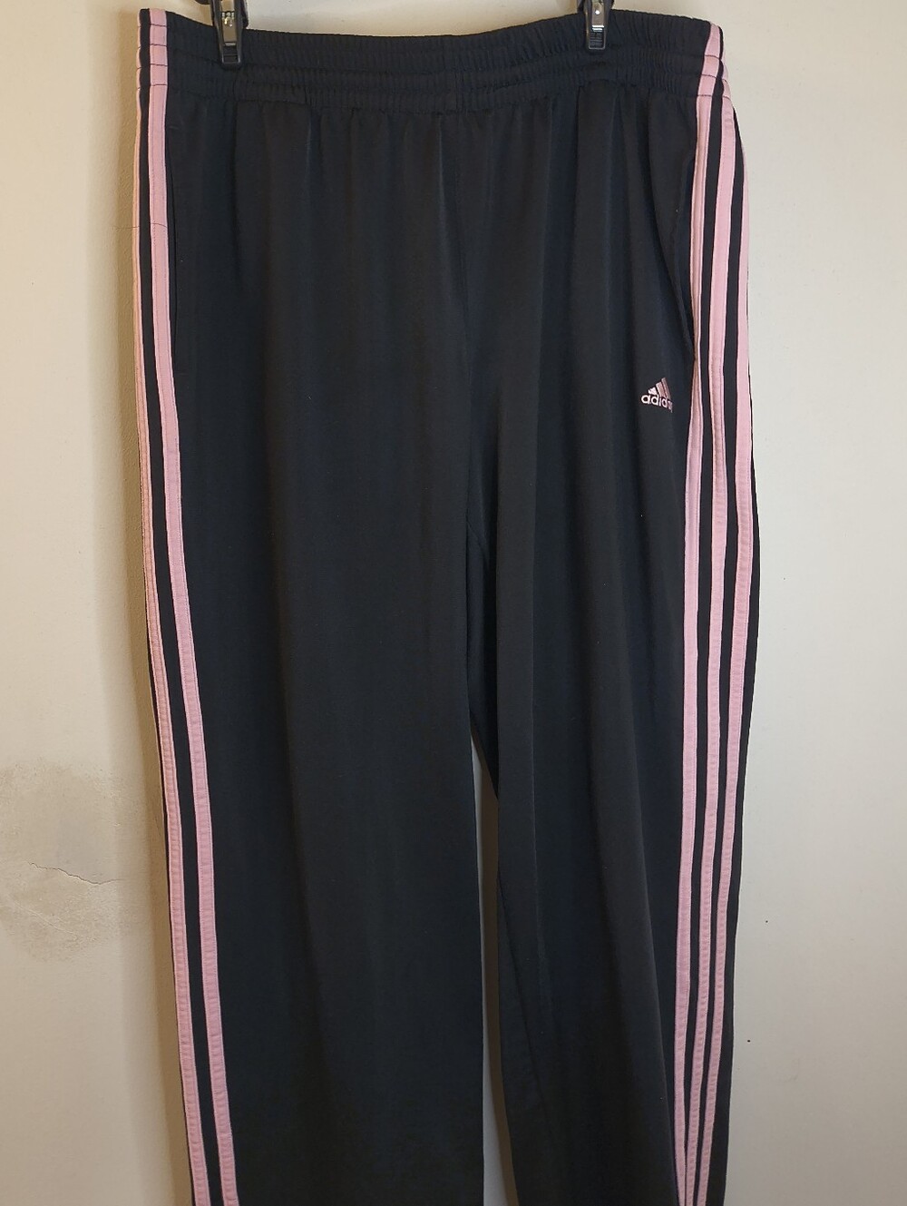 Women's Adidas Pink and Black Striped Track Pants (XL)